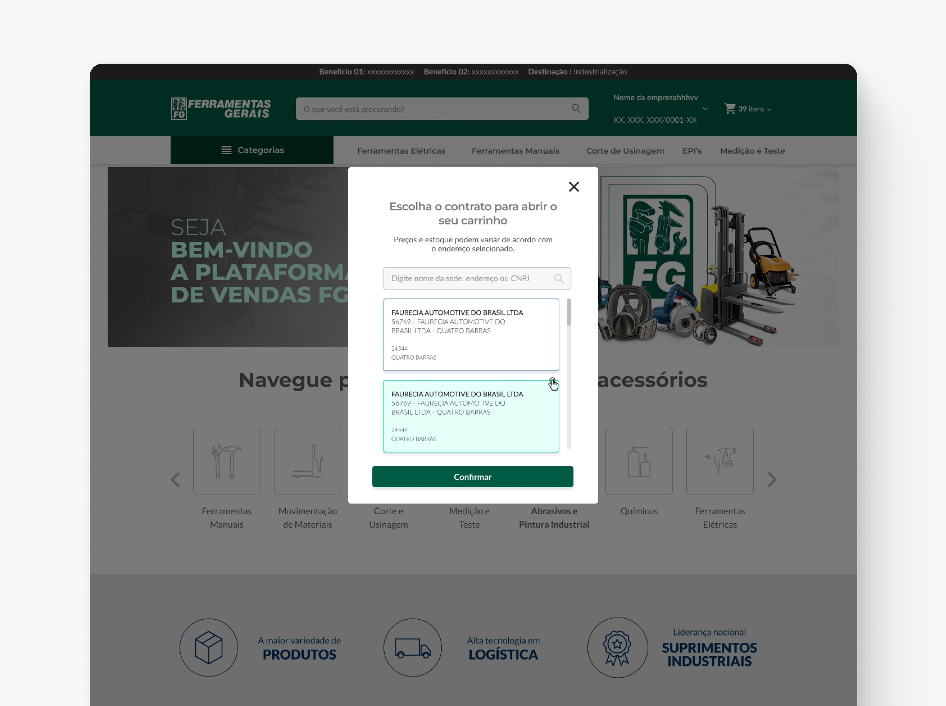 Antes - nenhuma unidade selecionada