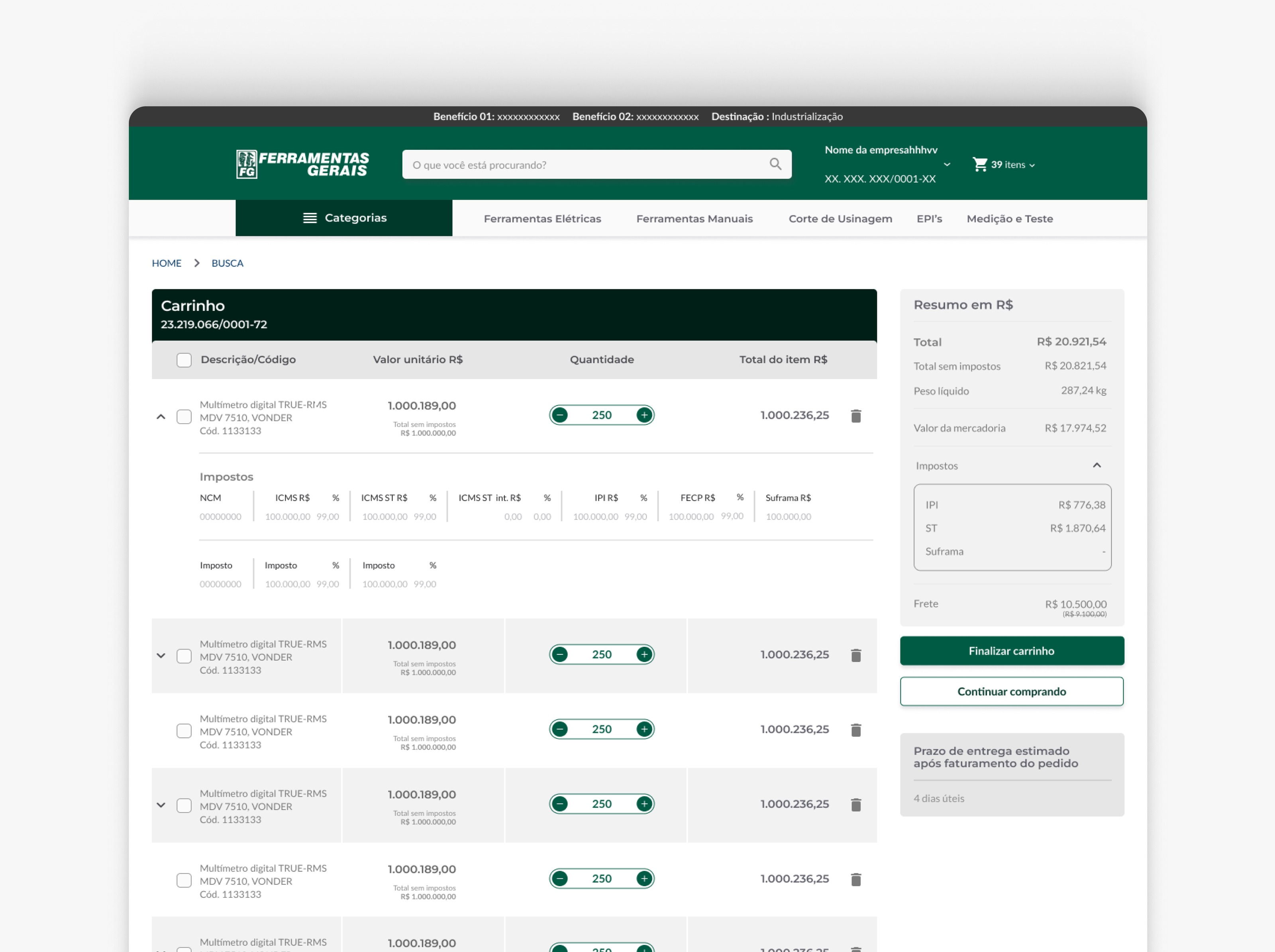 Depois - impostos detalhados por item